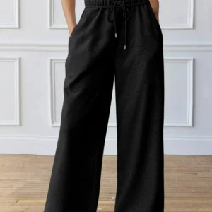 Cozy Black Elastic High Waist Drawstring Sweatpants