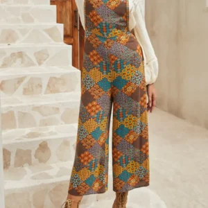 Multicolor Boho Floral Jumpsuit with Crossed Straps