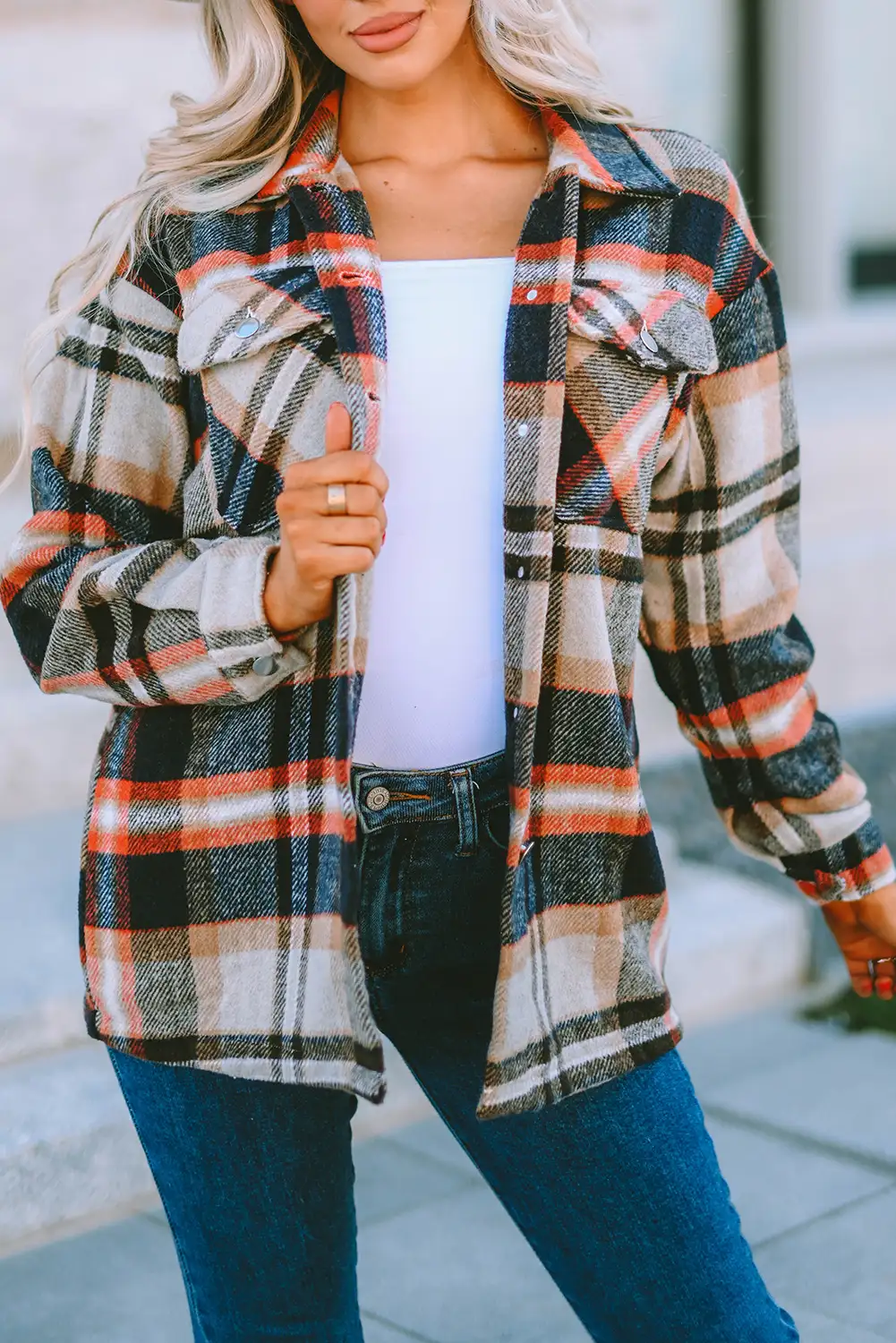 Khaki Geometric Plaid Oversized Shacket