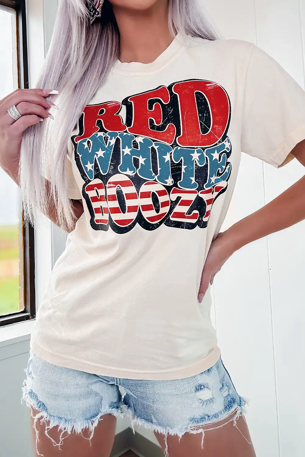 Patriotic RED WHITE BOOZY Graphic T-Shirt