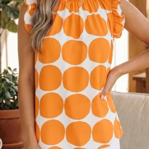 Yellow Polka Dot Frilled Round-Neck Tank Top