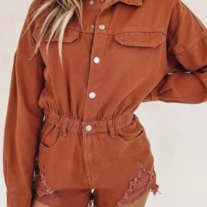 Gold Flame Distressed Denim Romper
