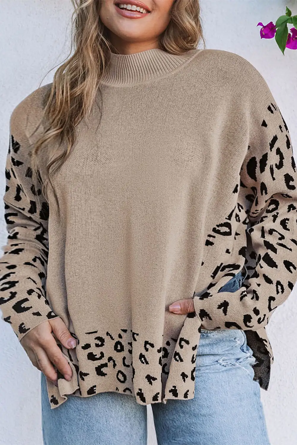 Leopard Patchwork High Neck Sweater