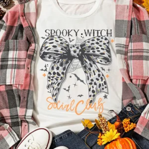 Leopard Print Bowknot Bat Graphic Halloween T Shirt for Casual Summer Celebrations
