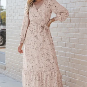 Leopard Surplice Neck Bubble Sleeve Maxi Dress - Cheetah