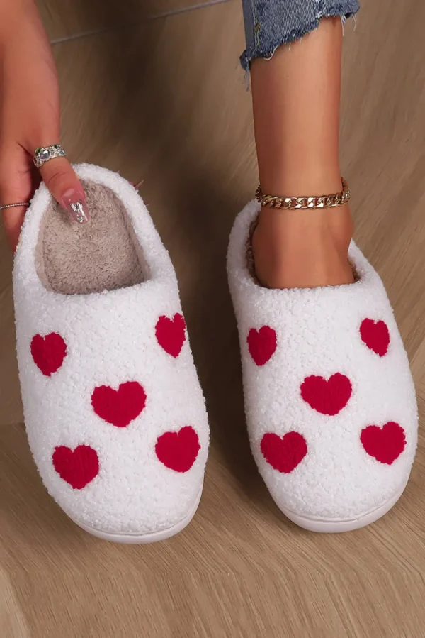 Plush White Valentine's Day Hearts Print House Slippers