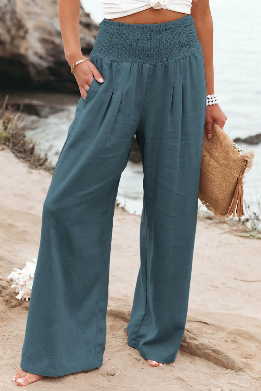 Elegant Sky Blue Wide Leg Pants