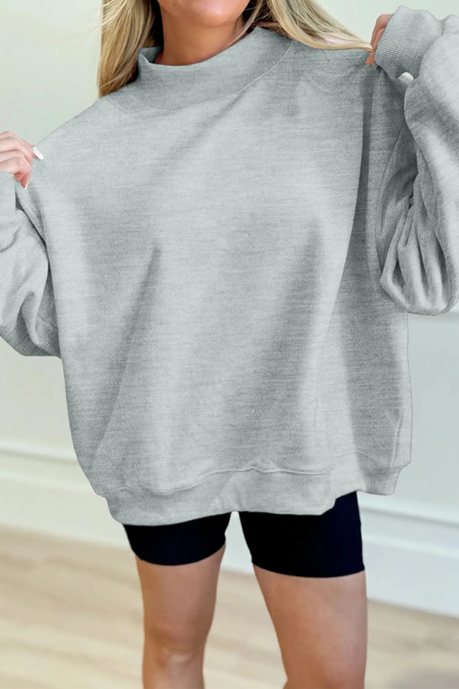 Gray Oversized Mock-Neck Sweatshirt