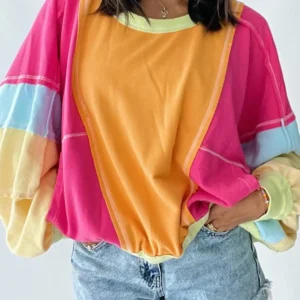 Colorblock Rose Red Plus Size Sweatshirt for Fall and Autumn Fashion with Patchwork Design from Southern Belle Collection