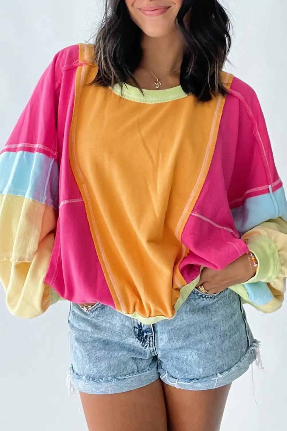 Colorblock Rose Red Plus Size Sweatshirt