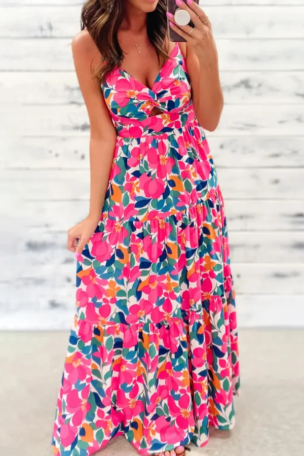 Floral Twisted Back Maxi Dress