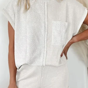 Chic Khaki Colorblock Tee and Shorts Set