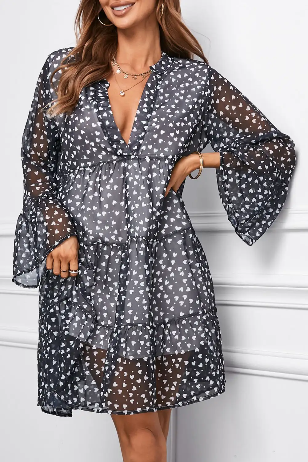 Leopard Print Ruffle Swing Mini Dress