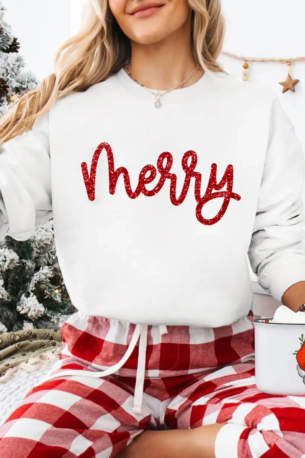Beige Merry Graphic Christmas Crew Neck Sweatshirt - Cozy Festive Casual