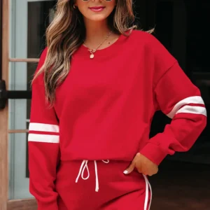 Fiery Red Varsity Stripe Pullover & Skort Set