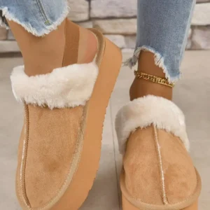 Cozy Beige Suede Fluffy Slippers