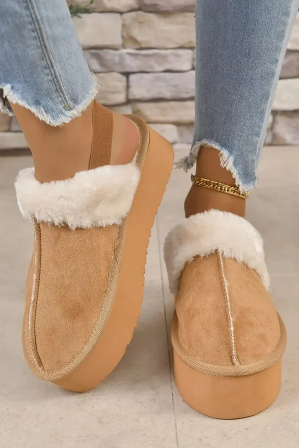 Cozy Beige Suede Fluffy Slippers