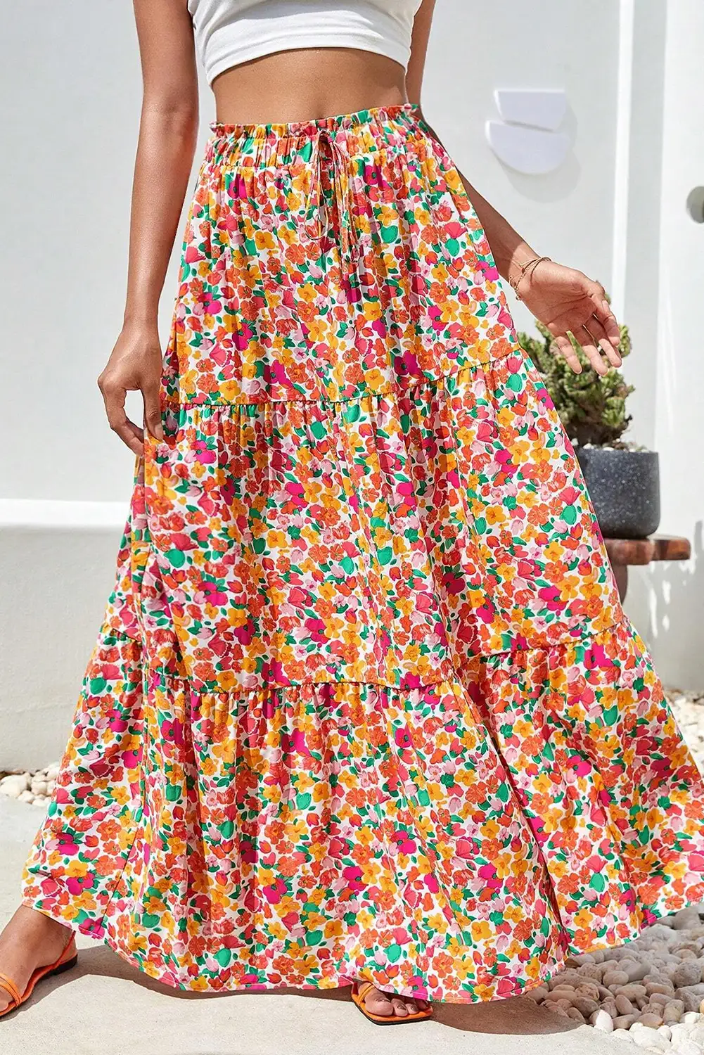 Boho Floral Tiered Maxi Skirt