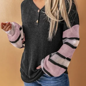 Black Striped Drop Shoulder Sweater