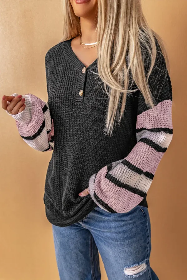 Black Striped Drop Shoulder Sweater