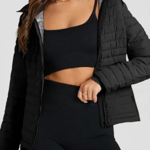 Stylish Long Sleeve Black Quilted Zip-up Puffer Jacket for Trendy Winter Casual Wear