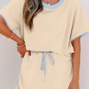 Apricot Colorblock Edge Drop-Shoulder 2-Piece Skort Set