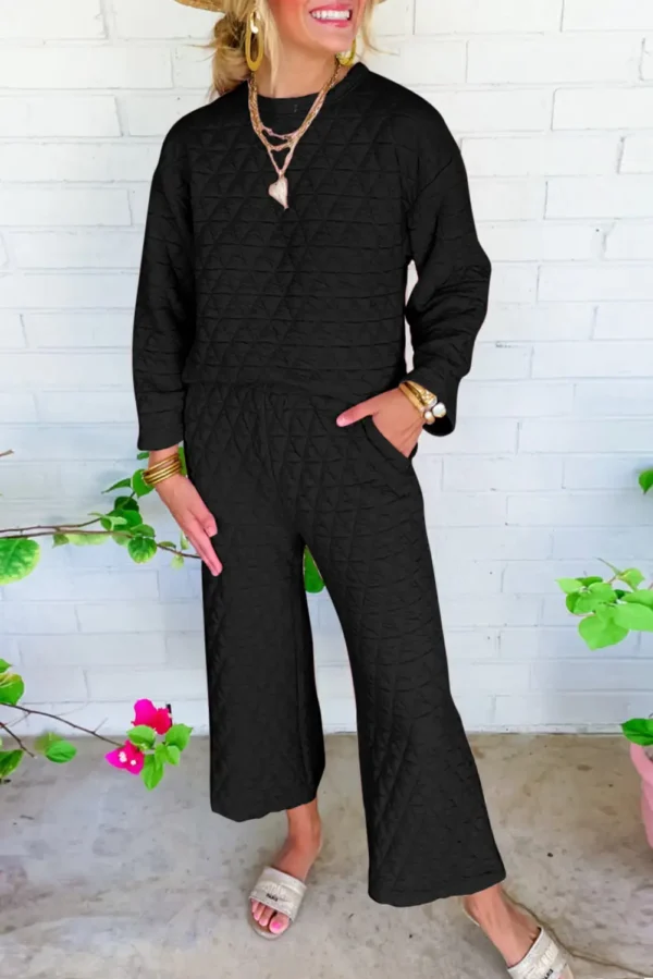 Quilted Black Pullover and Pants Set