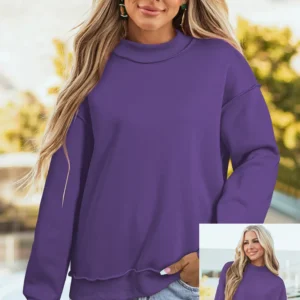 Tillandsia Purple Oversize Reversible Sweatshirt with Mock Neck & Drop Shoulder