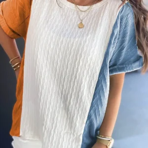 Trendy Textured Color Block Casual T-Shirt for Summer Outings and Everyday Wear