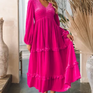 Elegant Rose Red Velvet Maxi Dress for Daily Wear Perfect for Valentine's Day Celebrations