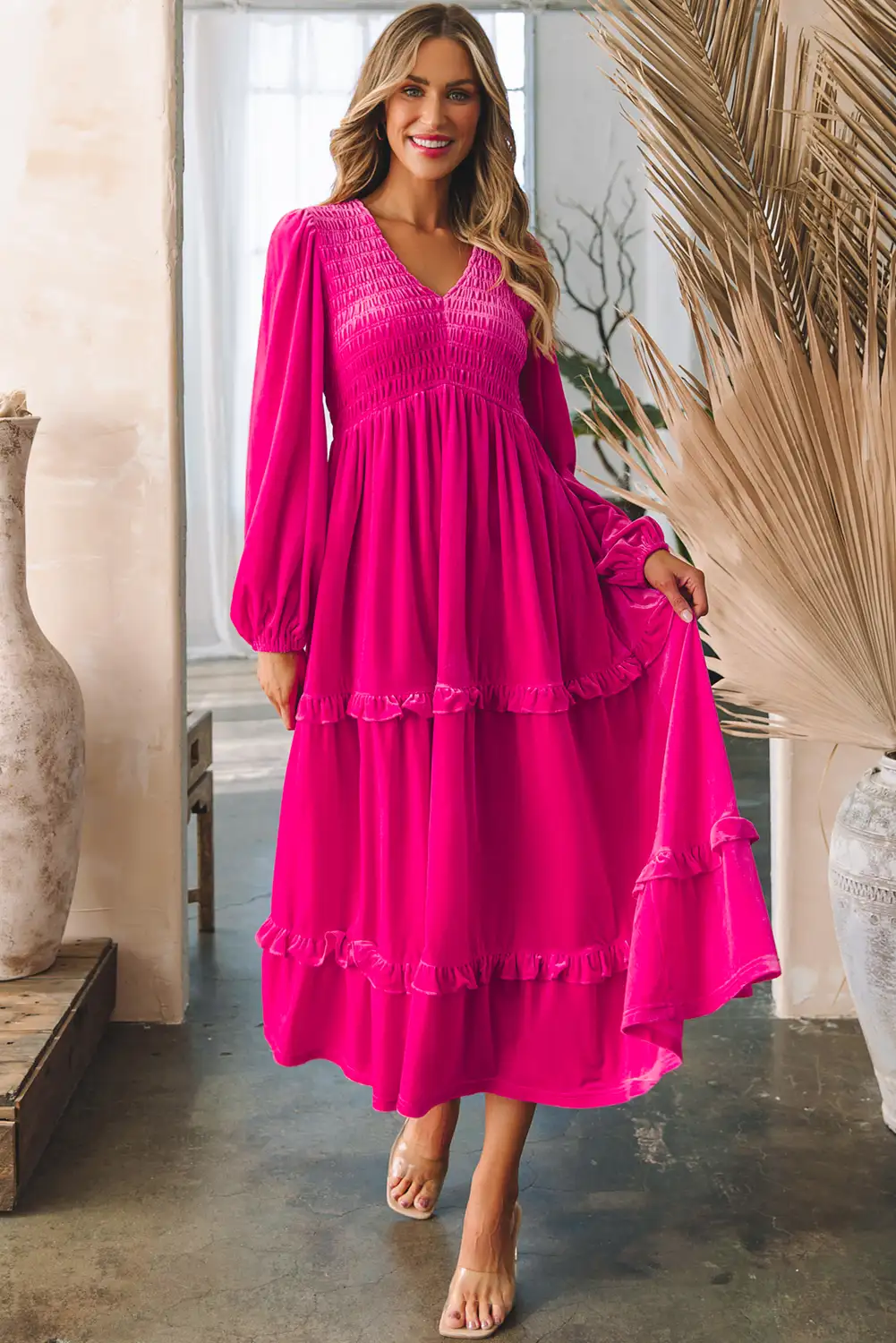 Elegant Rose Red Velvet Dress