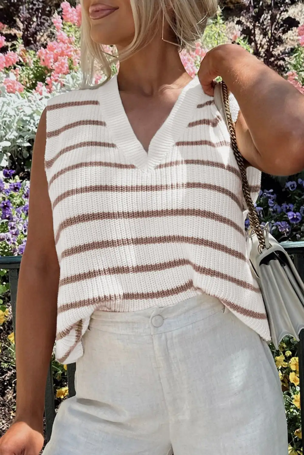 Fresh Khaki Stripe Knit Vest