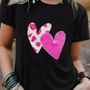 Black Sequin Double Heart Graphic T-shirt