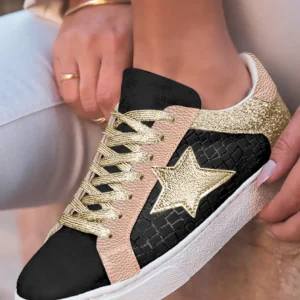 Rose Gold Glitter Star Patchwork Sneakers