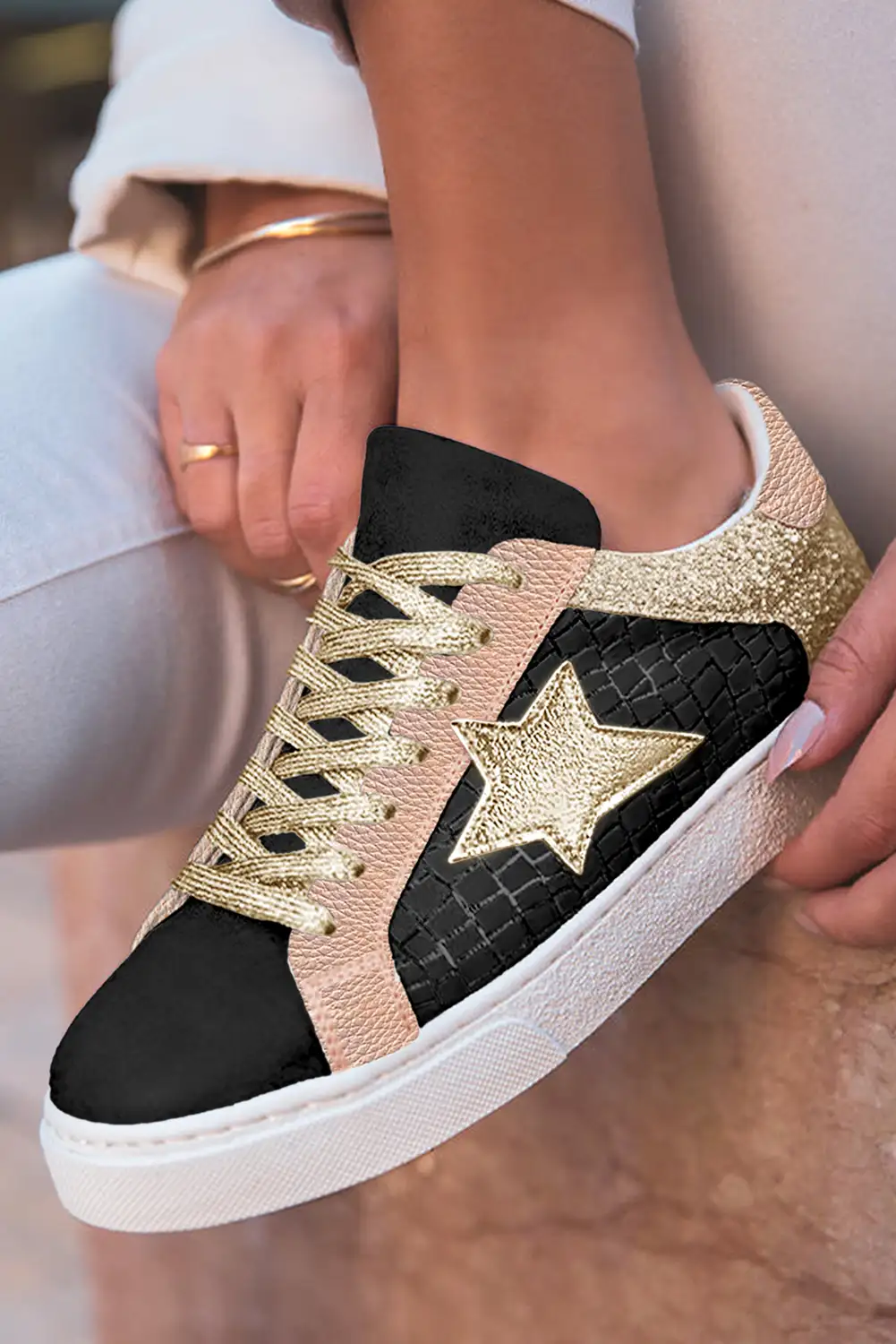 Rose Gold Glitter Star Patchwork Sneakers