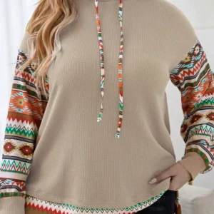 Gray Aztec Patchwork Hoodie