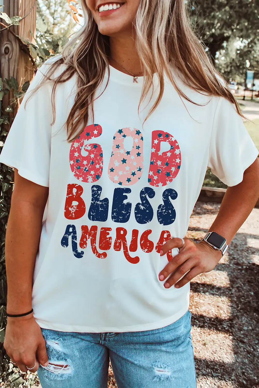 Fresh White God Bless America Graphic Tee
