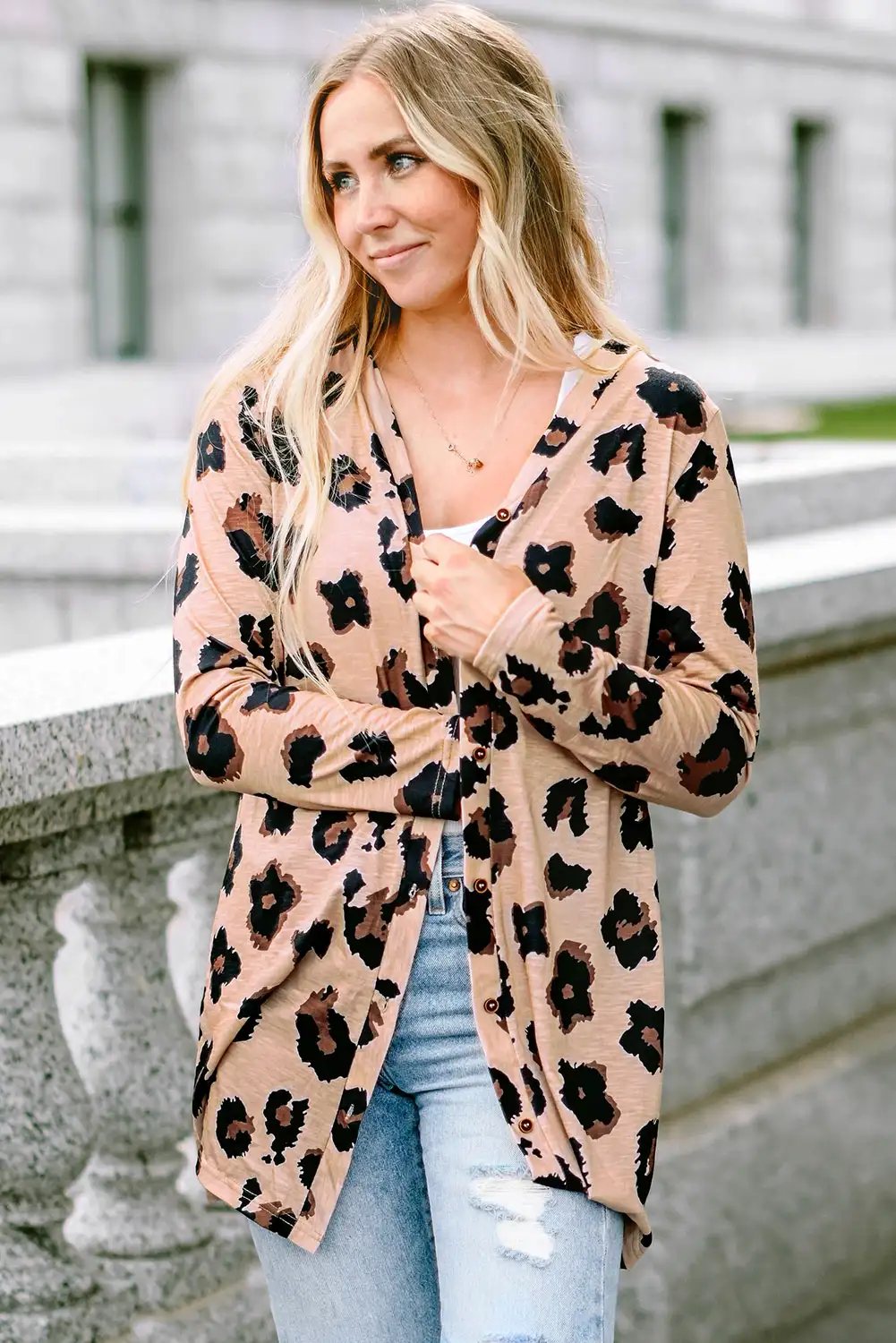 Leopard Charm Open Front Cardigan