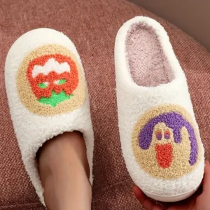 Cozy White Plush Halloween Pumpkin Slippers Perfect for Winter Home Comfort