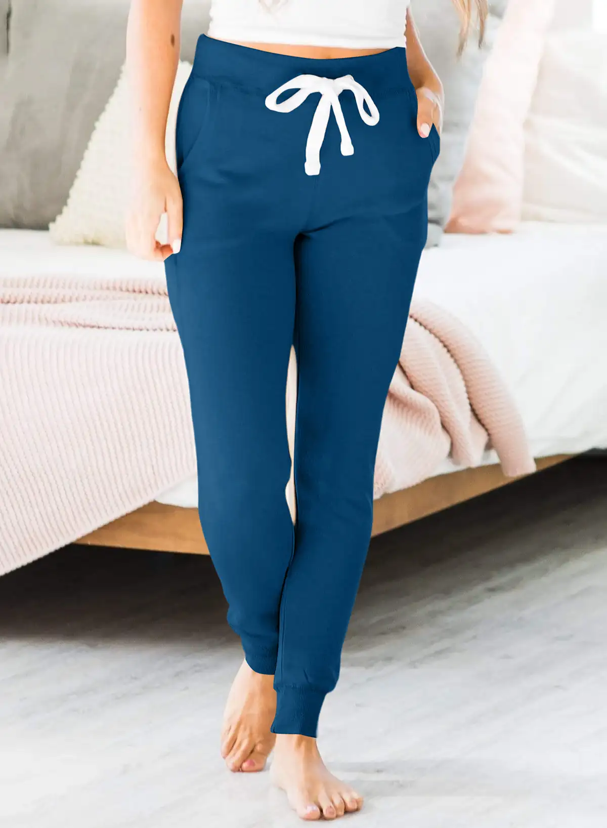 Cozy Blue Drawstring Waist Joggers