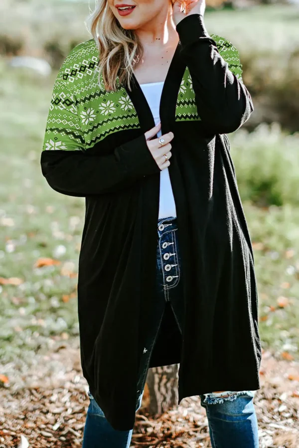 Green Leopard Detail Plus Size Cardigan