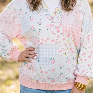 Pink Patchwork Floral Long Sleeve Tunic – Plus Size Blouse