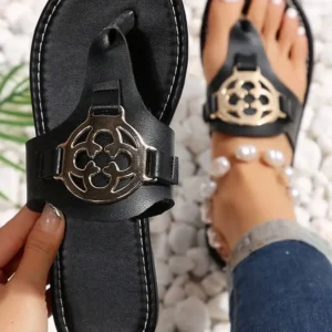 Elegant Black Metal Décor Slippers