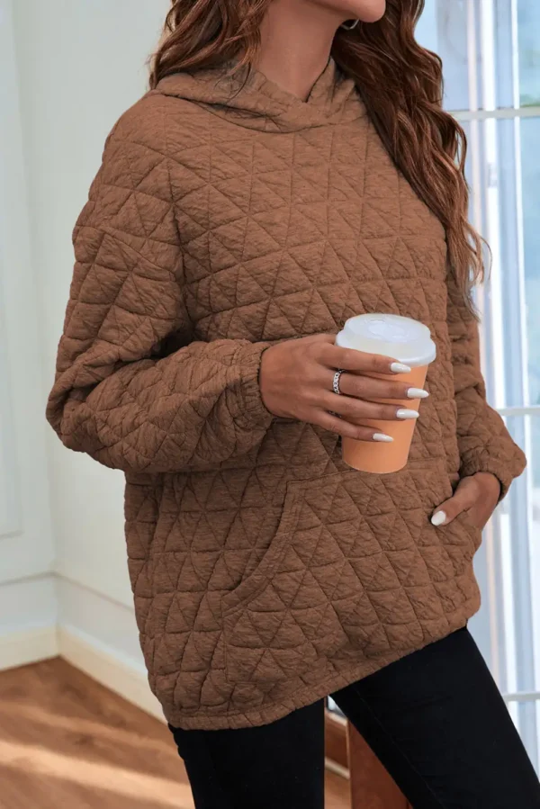 Quilted Coffee Kangaroo Pocket Hoodie