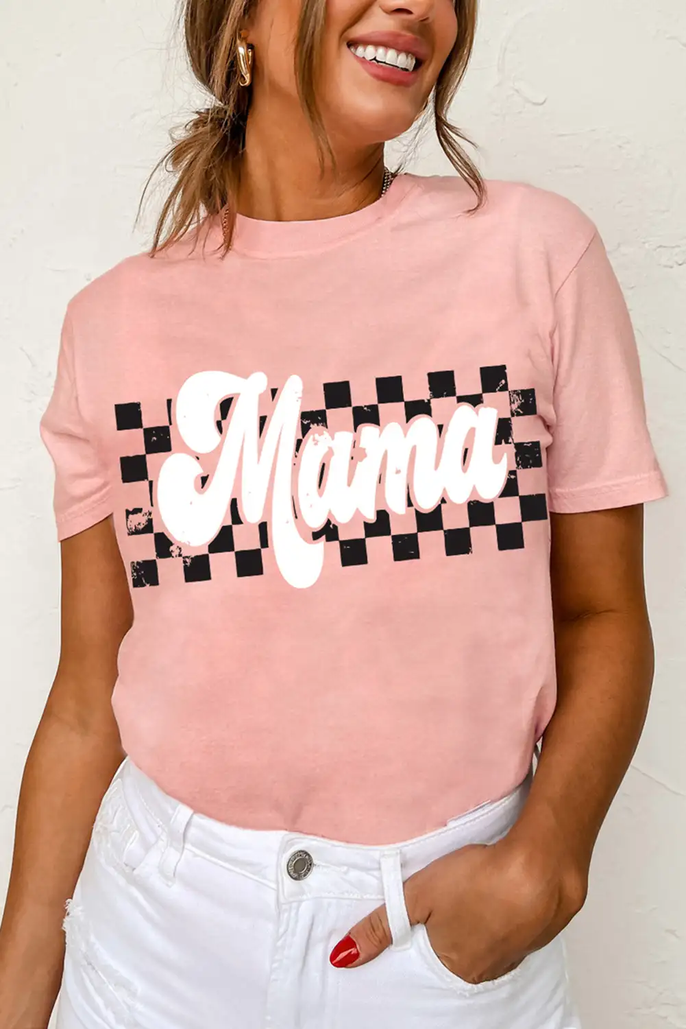 Fresh Pink Mama Checkered T Shirt