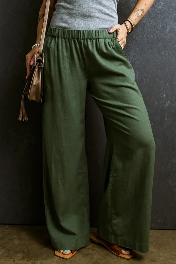 Chic Fern Green Casual Wide Leg Pants