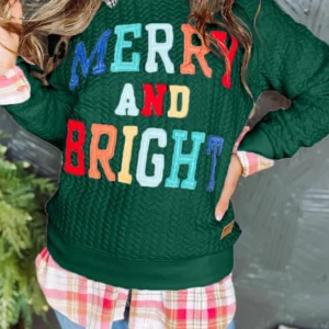 Merry And Bright Cable Knit Green Sweatshirt