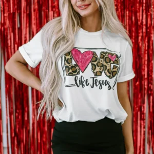 White LOVE Like Jesus Graphic Crew Neck Tee