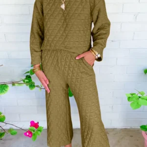 Sage Green Quilted Pullover and Pants Set