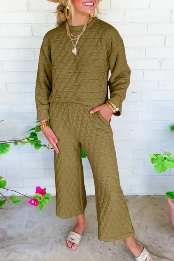 Sage Green Quilted Pullover and Pants Set